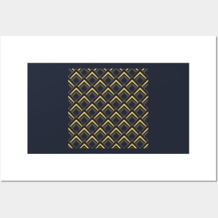 Art Deco diamond pattern navy and gold Posters and Art